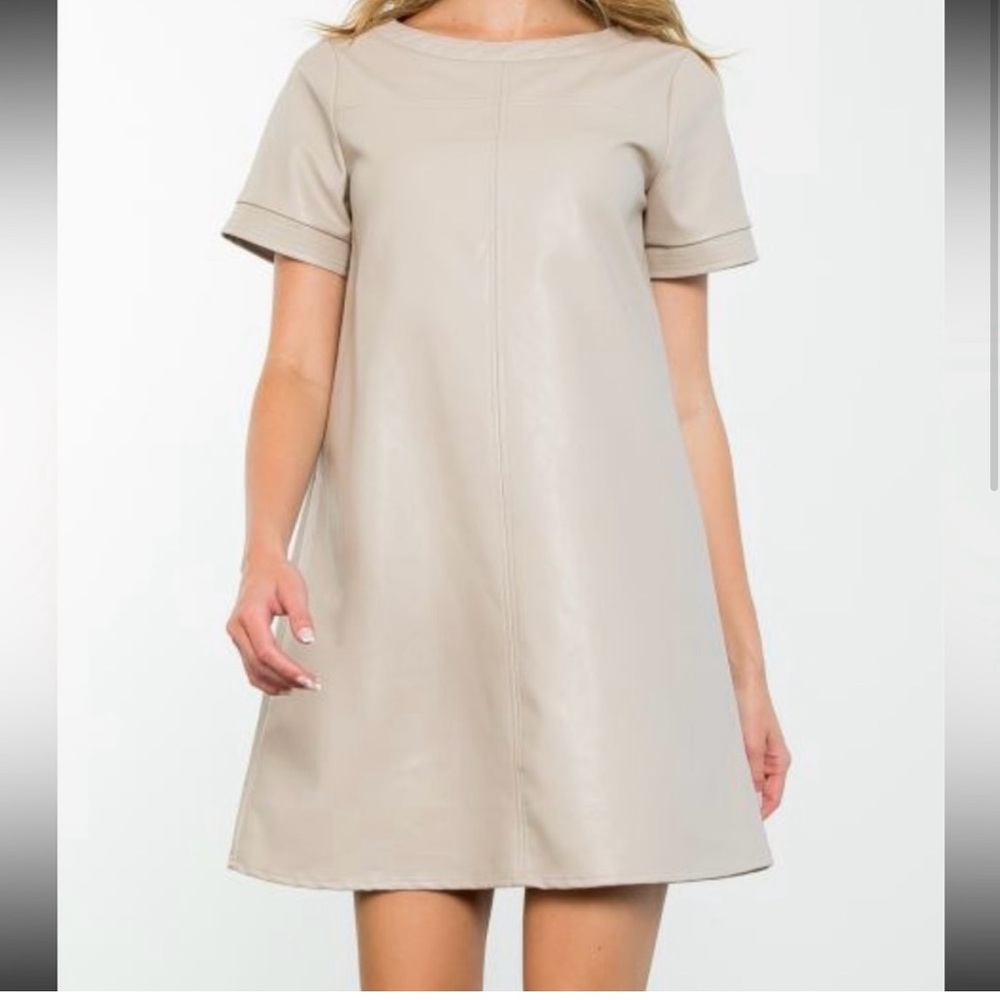 NWT THML faux leather taupe dress. Sz xs